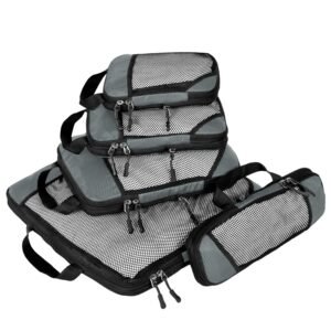 FATMUG Polyester Compression Cube - Space Saving Clothing Organizer For Travel And Home (Set Of 5 Grey)